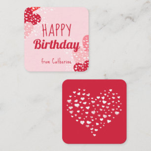 Cute Happy Birthday with Pink Red Hearts Card