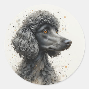 Cute Happy Black Standard Poodle Pet Animal Classic Round Sticker