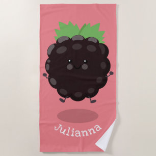 Cute happy blackberry purple cartoon illustration beach towel
