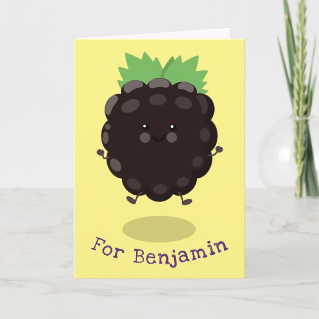 Cute happy blackberry purple cartoon illustration card (Front)