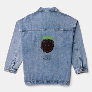 Cute happy blackberry purple cartoon illustration denim jacket