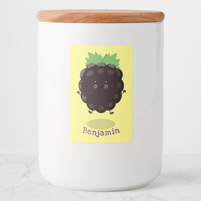 Cute happy blackberry purple cartoon illustration food label (Front)