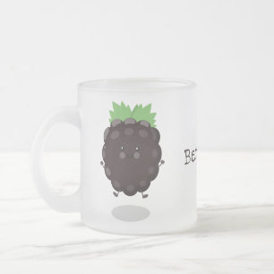 Cute happy blackberry purple cartoon illustration frosted glass coffee mug