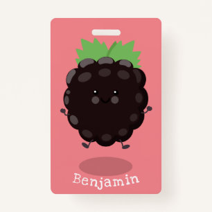 Cute happy blackberry purple cartoon illustration ID badge