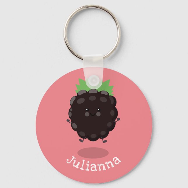 Cute happy blackberry purple cartoon illustration key ring (Front)