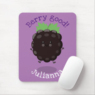 Cute happy blackberry purple cartoon illustration mouse mat