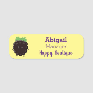 Cute happy blackberry purple cartoon illustration  name tag