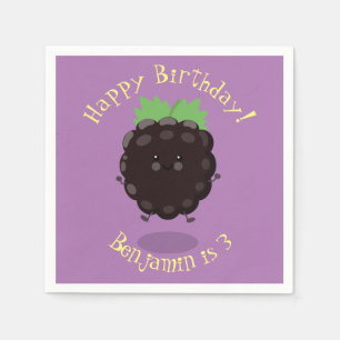 Cute happy blackberry purple cartoon illustration napkin