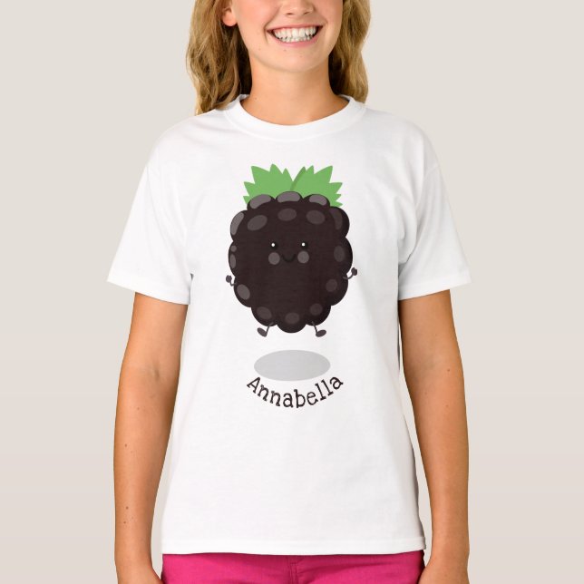 Cute happy blackberry purple cartoon illustration T-Shirt (Front)