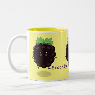 Cute happy blackberry purple cartoon illustration Two-Tone coffee mug