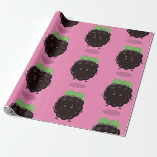 Cute happy blackberry purple cartoon illustration wrapping paper