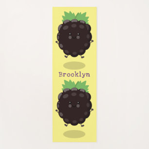 Cute happy blackberry purple cartoon illustration yoga mat