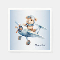 Cute Happy Blue Bear Pilot Aeroplane Party