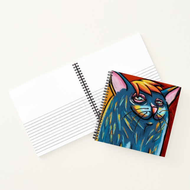 Cute Happy Blue Cat Digital Oil Pastel Notebook (Inside)