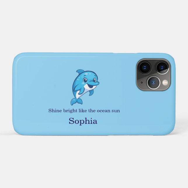 Cute Happy Blue Dolphin Cartoon Sea Creature Case-Mate iPhone Case (Back (Horizontal))