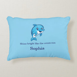 Cute Happy Blue Dolphin Cartoon Sea Creature Decorative Cushion