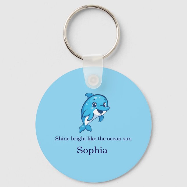 Cute Happy Blue Dolphin Cartoon Sea Creature Key Ring (Front)