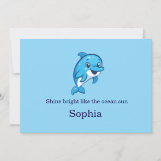 Cute Happy Blue Dolphin Cartoon Sea Creature Thank You Card