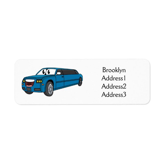 Cute happy blue Limousine cartoon car (Front)