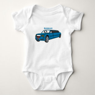 Cute happy blue Limousine cartoon car Baby Bodysuit