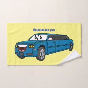 Cute happy blue Limousine cartoon car Bath Towel Set