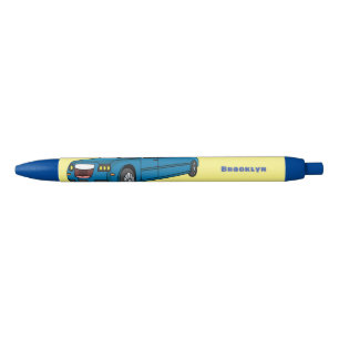 Cute happy blue Limousine cartoon car Black Ink Pen