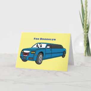 Cute happy blue Limousine cartoon car Card