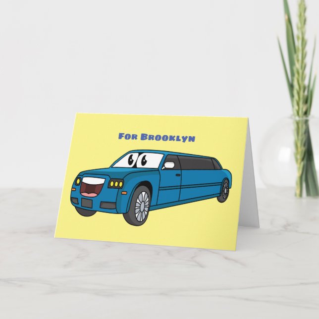 Cute happy blue Limousine cartoon car Card (Front)