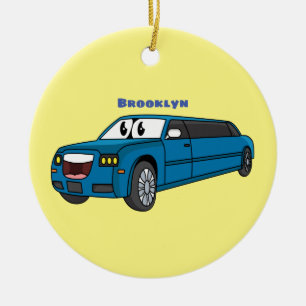 Cute happy blue Limousine cartoon car Ceramic Tree Decoration