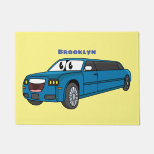 Cute happy blue Limousine cartoon car Doormat