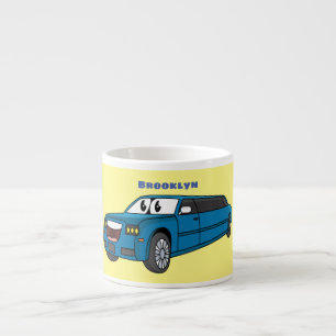 Cute happy blue Limousine cartoon car  Espresso Cup