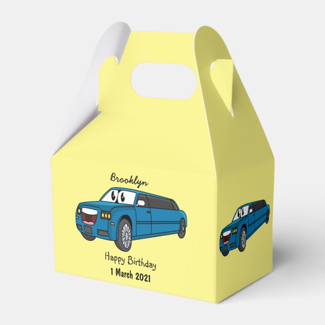 Cute happy blue Limousine cartoon car Favour Box (Front Side)