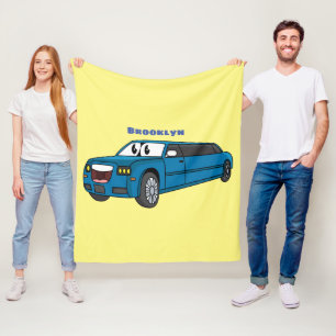 Cute happy blue Limousine cartoon car Fleece Blanket