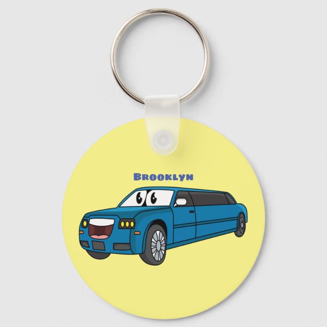 Cute happy blue Limousine cartoon car Key Ring (Front)