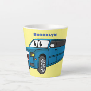 Cute happy blue Limousine cartoon car Latte Mug
