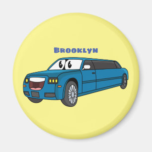 Cute happy blue Limousine cartoon car Magnet