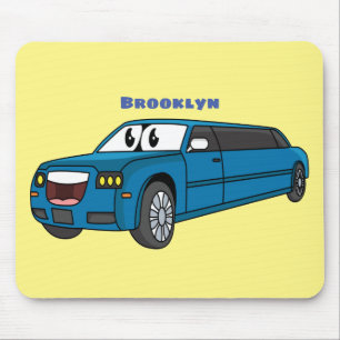 Cute happy blue Limousine cartoon car Mouse Mat