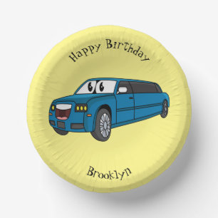 Cute happy blue Limousine cartoon car Paper Plate