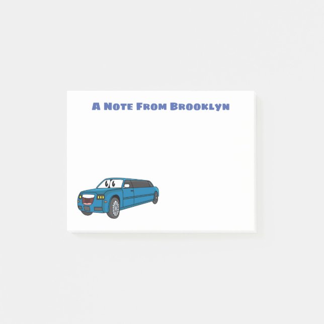 Cute happy blue Limousine cartoon car Post-it Notes (Front)