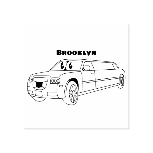 Cute happy blue Limousine cartoon car Rubber Stamp (Imprint)