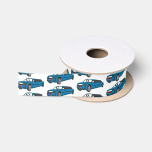 Cute happy blue Limousine cartoon car Satin Ribbon