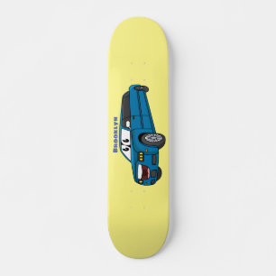 Cute happy blue Limousine cartoon car Skateboard
