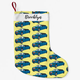 Cute happy blue Limousine cartoon car Small Christmas Stocking