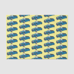 Cute happy blue Limousine cartoon car Tissue Paper