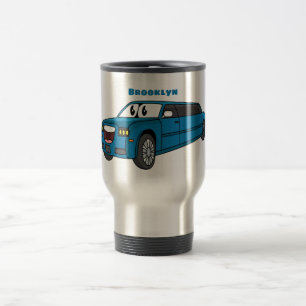 Cute happy blue Limousine cartoon car Travel Mug