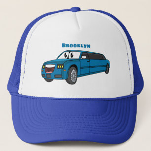 Cute happy blue Limousine cartoon car Trucker Hat