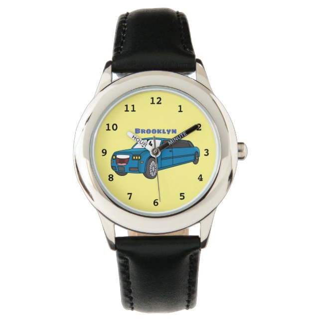 Cute happy blue Limousine cartoon car Watch (Front)
