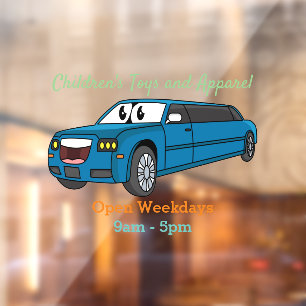 Cute happy blue Limousine cartoon car  Window Cling