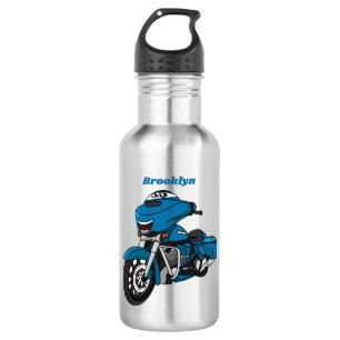 Cute happy blue motorcycle cartoon 532 ml water bottle