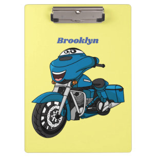 Cute happy blue motorcycle cartoon clipboard